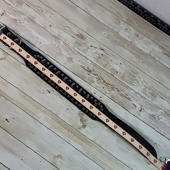 Studded Spiked Dog PU Smooth Black Leather Collar Punk Tough Dog Medium - Picture 1 of 8